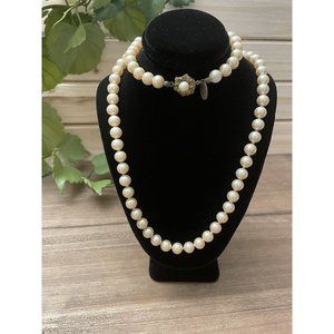 Signed Vintage Miriam Haskell Pearl Necklace - Decorative Clasp - 30” - 1950s